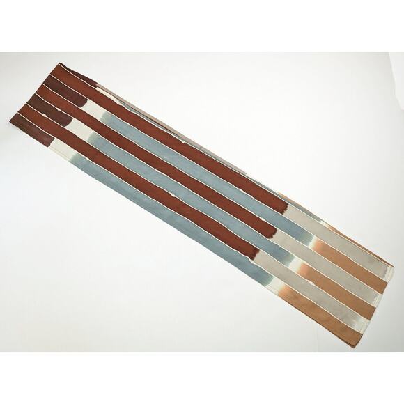 Brown Teal Green White Stripe Silk Rectangular Scarf - Picture 8 of 13